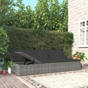 vidaXL Ligbed met kussens converteerbaar poly rattan donkergrijs