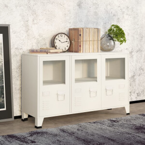 vidaXL Dressoir industrieel 105x35x62 cm metaal en glas wit