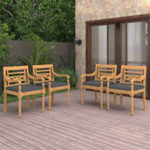 vidaXL Stoelen Batavia 4 st met kussens massief teakhout
