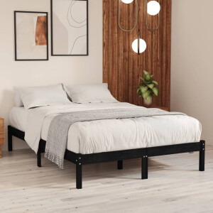 vidaXL Bedframe massief hout zwart 135x190 cm