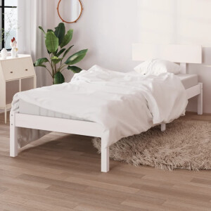 vidaXL Bedframe massief hout wit 75x190 cm