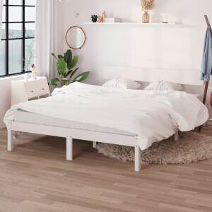 vidaXL Bedframe massief grenenhout wit 135x190 cm 4FT6 Double