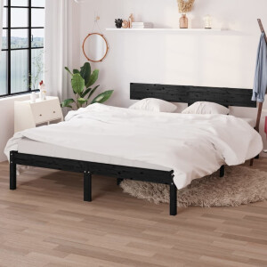 vidaXL Bedframe massief grenenhout zwart 135x190 cm