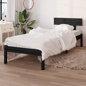 vidaXL Bedframe massief grenenhout zwart 90x200 cm
