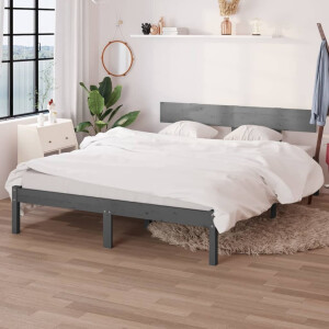 vidaXL Bedframe massief grenenhout grijs 150x200 cm