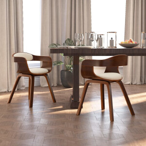 vidaXL Eetkamerstoelen 2 st gebogen hout en kunstleer crèmekleurig