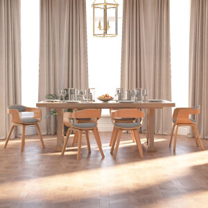 vidaXL Eetkamerstoel 6 st gebogen hout en stof taupe