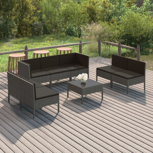 vidaXL 8-delige Loungeset met kussens poly rattan grijs