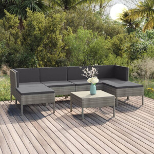 vidaXL 7-delige Loungeset met kussens poly rattan grijs