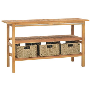 vidaXL Wastafelkast met 3 manden 132x45x75 cm massief teakhout