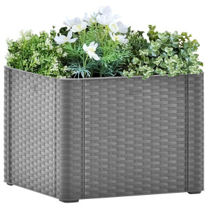 vidaXL Plantenbak hoog met zelfbewateringssysteem 43x43x33 cm grijs