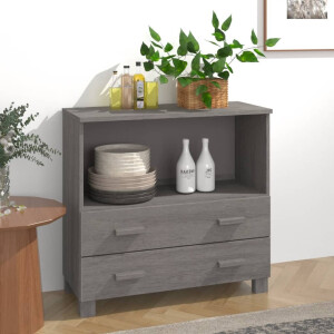 vidaXL Dressoir HAMAR 85x35x80 cm massief grenenhout lichtgrijs