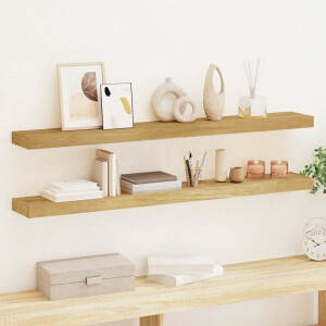 vidaXL Wandschappen 2 st 110x15x4 cm massief teakhout