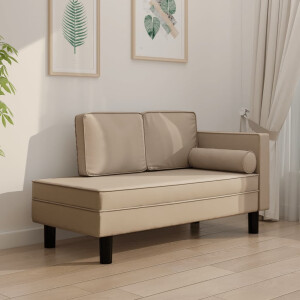 vidaXL Chaise longue met kussens en bolster kunstleer cappuccinokleur