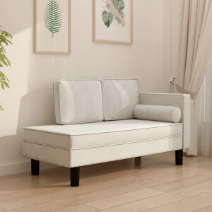 vidaXL Chaise longue met kussens en bolster fluweel crèmekleurig