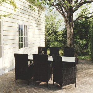 vidaXL 7-delige Tuinset met kussens poly rattan zwart