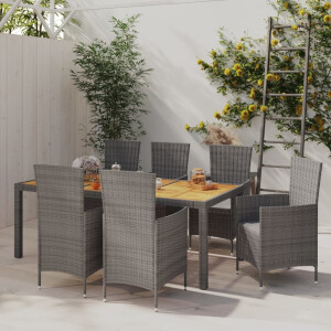 vidaXL 7-delige Tuinset met kussens poly rattan grijs