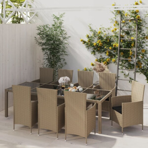 vidaXL 11-delige Tuinset met kussens poly rattan beige