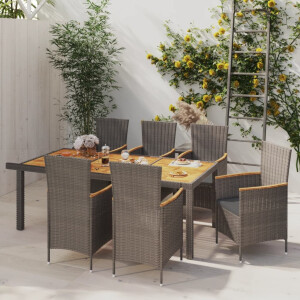 vidaXL 7-delige Tuinset met kussens poly rattan grijs