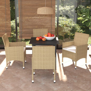 vidaXL 5-delige Tuinset met <a title="kussens vergelijken" href="https://furn.nl/kussens">kussens</a> poly rattan beige