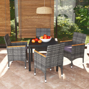 vidaXL 5-delige Tuinset met kussens poly rattan grijs