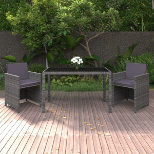 vidaXL 3-delige Tuinset met kussens poly rattan grijs
