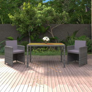 vidaXL 3-delige Tuinset met kussens poly rattan grijs