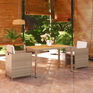 vidaXL 3-delige Tuinset met kussens poly rattan beige