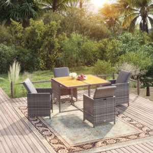 vidaXL 5-delige Tuinset met kussens poly rattan grijs