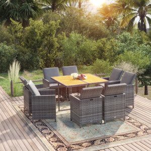 vidaXL 9-delige Tuinset met kussens poly rattan grijs