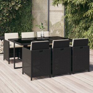 vidaXL 7-delige Tuinset met kussens poly rattan zwart