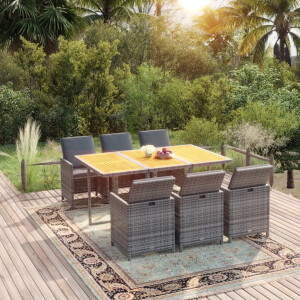 vidaXL 7-delige Tuinset met kussens poly rattan grijs