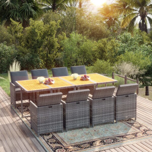 vidaXL 9-delige Tuinset met kussens poly rattan grijs