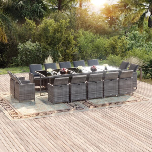 vidaXL 15-delige Tuinset met kussens poly rattan grijs