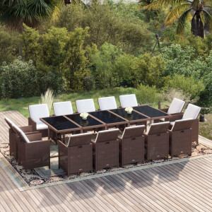 vidaXL 15-delige Tuinset met kussens poly rattan bruin