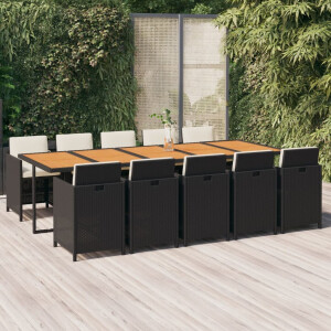 vidaXL 11-delige Tuinset met kussens poly rattan zwart