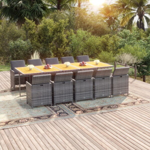vidaXL 11-delige Tuinset met kussens poly rattan grijs