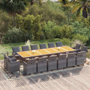 vidaXL 17-delige Tuinset met kussens poly rattan grijs