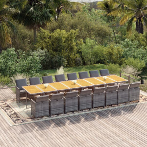 vidaXL 17-delige Tuinset met kussens poly rattan grijs