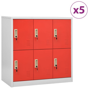 vidaXL Lockerkasten 5 st 90x45x92,5 cm staal lichtgrijs en rood