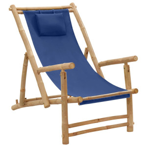 vidaXL Terrasstoel bamboe en canvas marineblauw