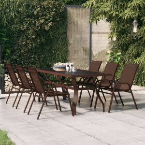 vidaXL Tuintafel 180x80x70 cm staal en glas bruin en zwart