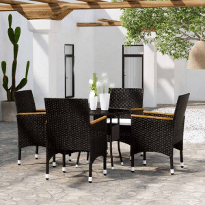 vidaXL 5-delige Bistroset poly rattan en gehard glas zwart