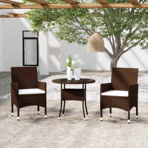 vidaXL 3-delige Bistroset poly rattan en gehard glas bruin