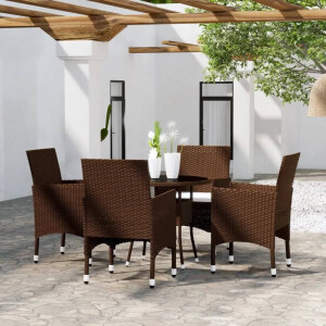 vidaXL 5-delige Bistroset poly rattan en gehard glas bruin