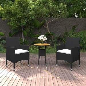vidaXL 3-delige Bistroset poly rattan en massief hout zwart