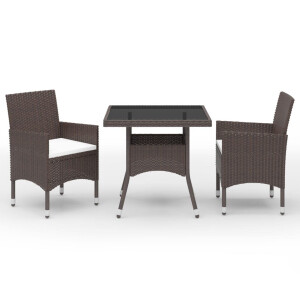 vidaXL 3-delige Tuinset poly rattan en gehard glas bruin
