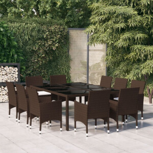 vidaXL 11-delige Tuinset poly rattan bruin