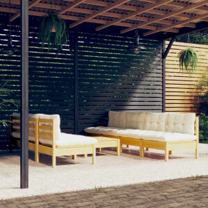 vidaXL 8-delige Loungeset met crèmekleurige kussens grenenhout