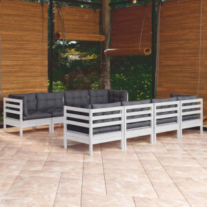vidaXL 9-delige Loungeset met kussens massief grenenhout